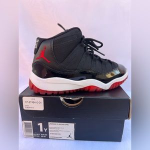 Jordan 11 Retro Bred Size 1Y Black/White/Red